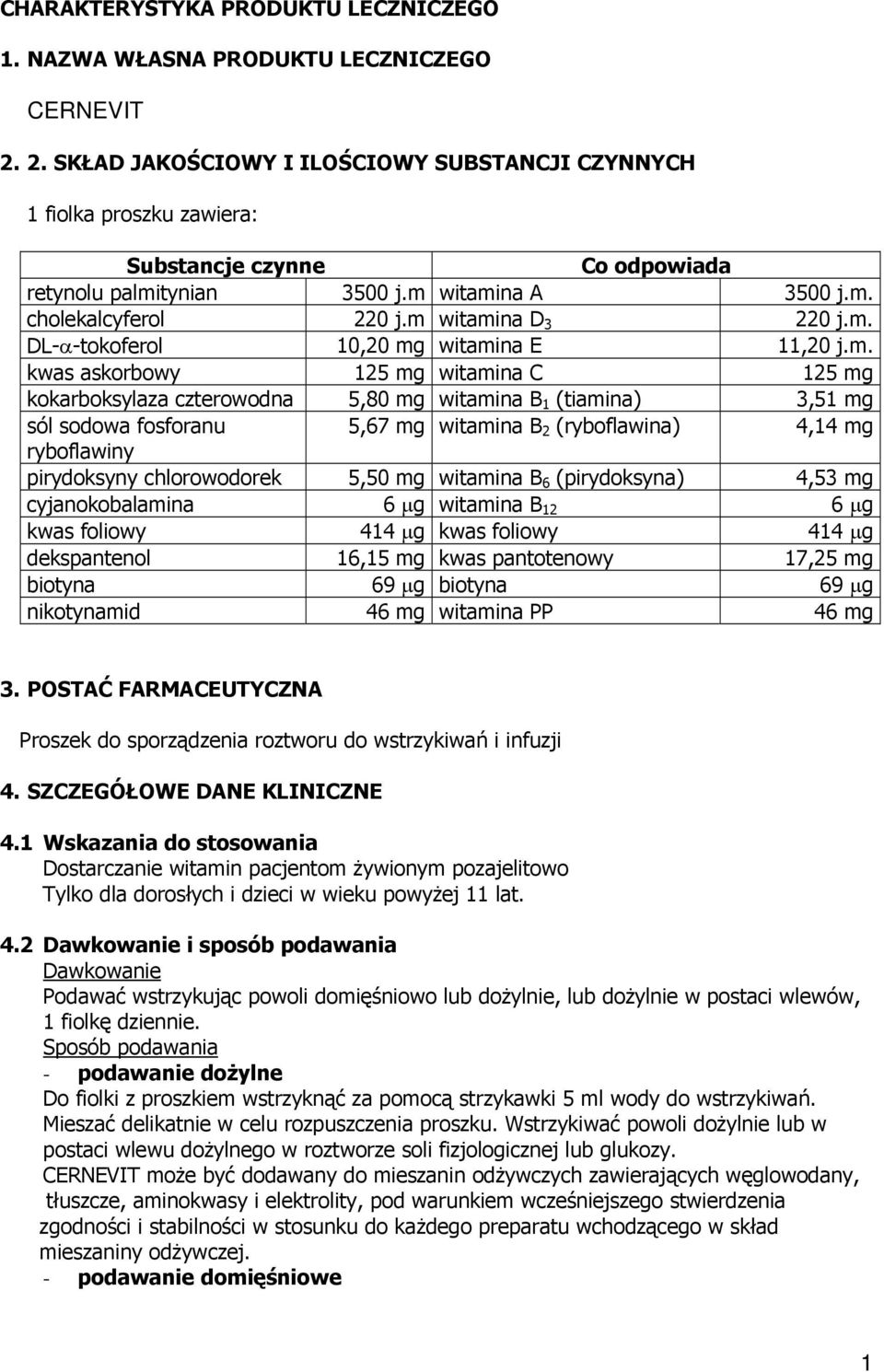 m witamina D 3 220 j.m. DL-α-tokoferol 10,20 mg witamina E 11,20 j.m. kwas askorbowy 125 mg witamina C 125 mg kokarboksylaza czterowodna 5,80 mg witamina B 1 (tiamina) 3,51 mg sól sodowa fosforanu