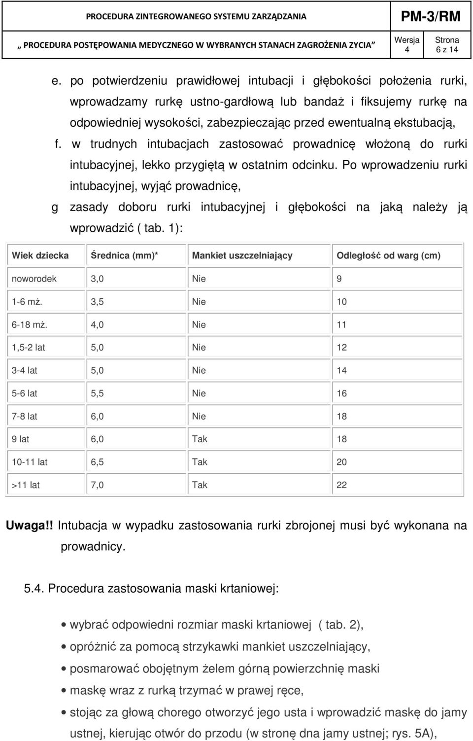 ekstubacją, f. w trudnych intubacjach zastosować prowadnicę włożoną do rurki intubacyjnej, lekko przygiętą w ostatnim odcinku.