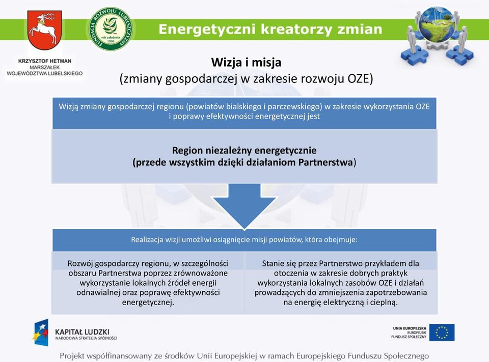 gospodarczy regionu, w szczególności obszaru Partnerstwa poprzez zrównoważone wykorzystanie lokalnych źródeł energii odnawialnej oraz poprawę efektywności energetycznej.