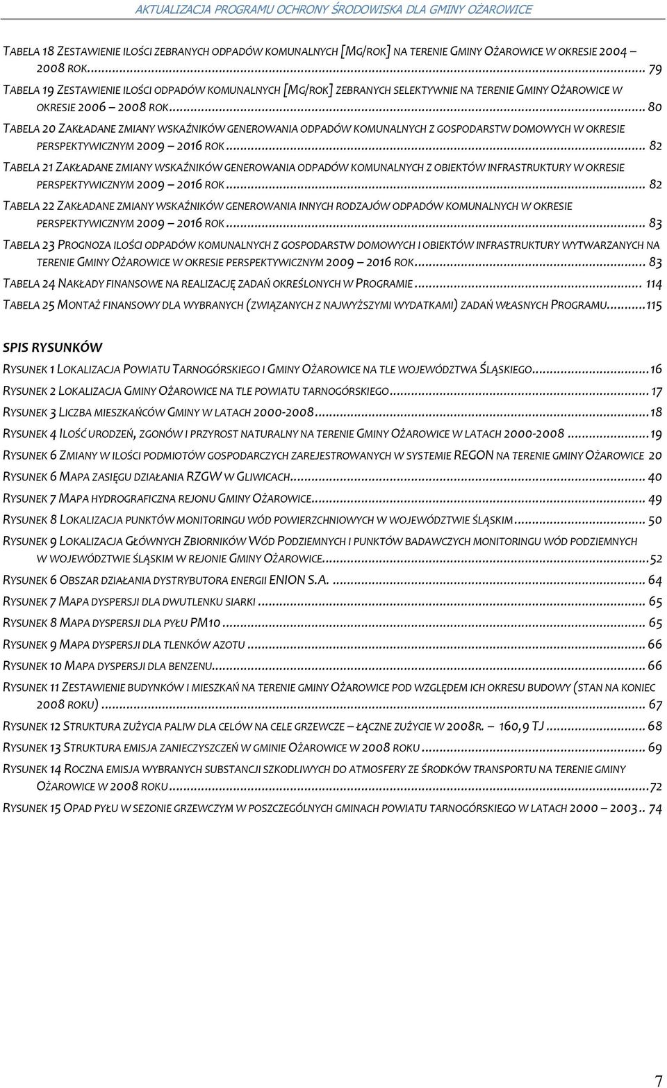 .. 80 TABELA 20 ZAKŁADANE ZMIANY WSKAŹNIKÓW GENEROWANIA ODPADÓW KOMUNALNYCH Z GOSPODARSTW DOMOWYCH W OKRESIE PERSPEKTYWICZNYM 2009 2016 ROK.