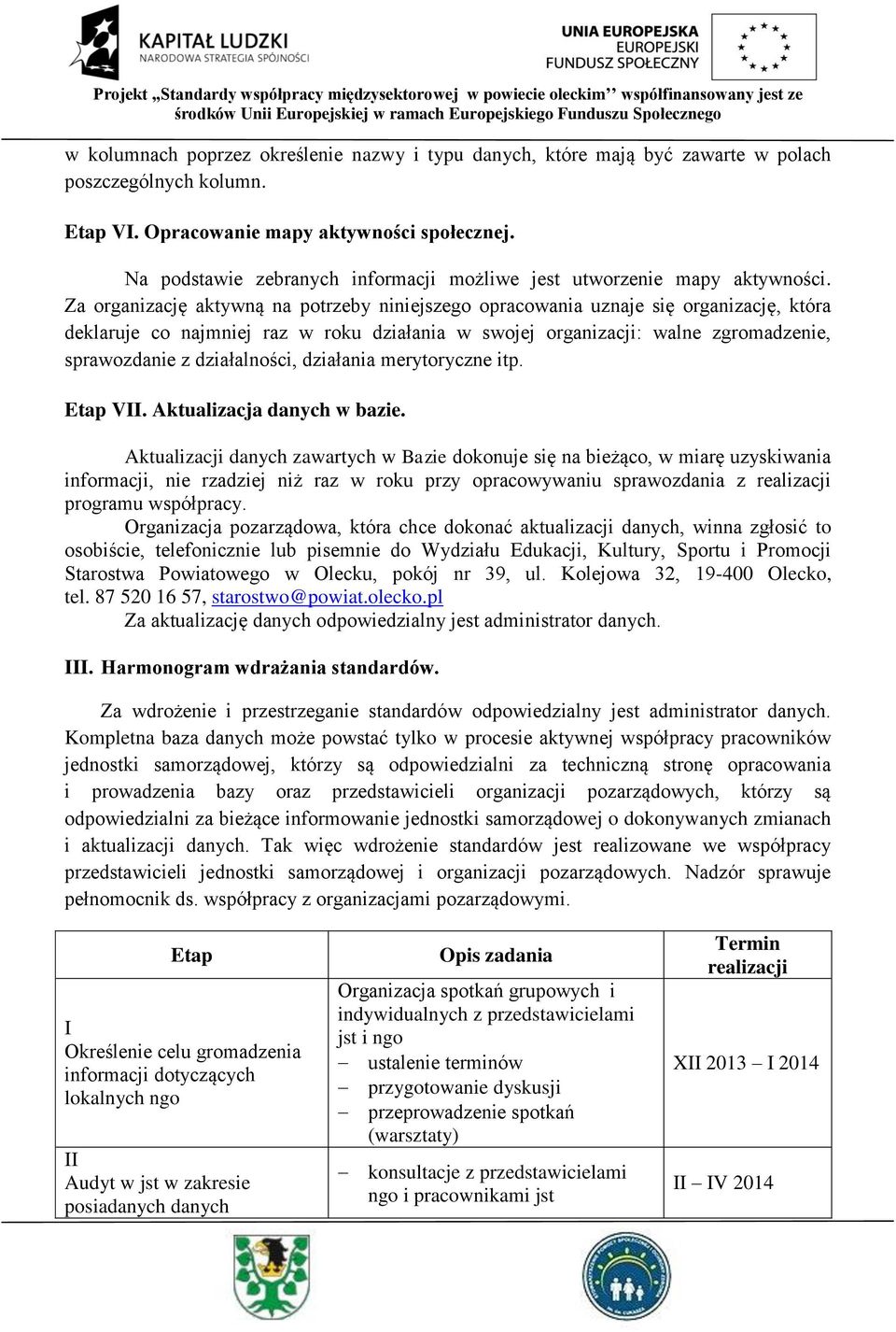 Za organizację aktywną na potrzeby niniejszego opracowania uznaje się organizację, która deklaruje co najmniej raz w roku działania w swojej organizacji: walne zgromadzenie, sprawozdanie z