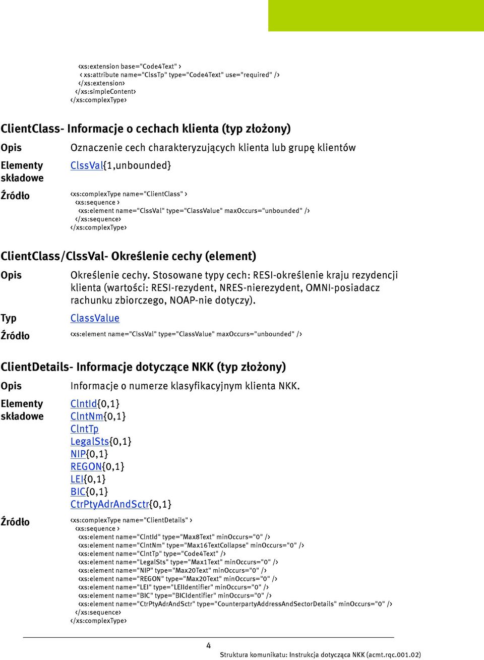 maxoccurs="unbounded" /> </xs:complexe> ClientClass/ClssVal- Określenie cechy (element) Określenie cechy.