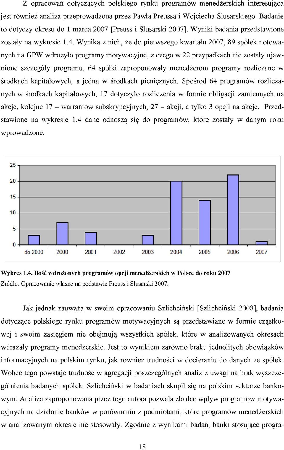 Wynika z nich, że do pierwszego kwartału 2007, 89 spółek notowanych na GPW wdrożyło programy motywacyjne, z czego w 22 przypadkach nie zostały ujawnione szczegóły programu, 64 spółki zaproponowały