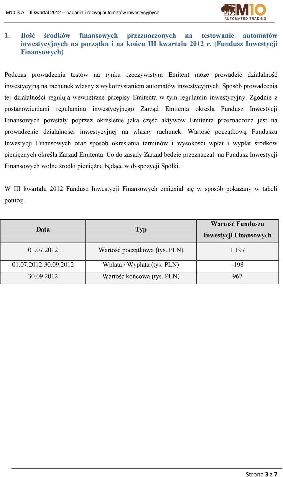 Sposób prowadzenia tej działalności regulują wewnętrzne przepisy Emitenta w tym regulamin inwestycyjny.