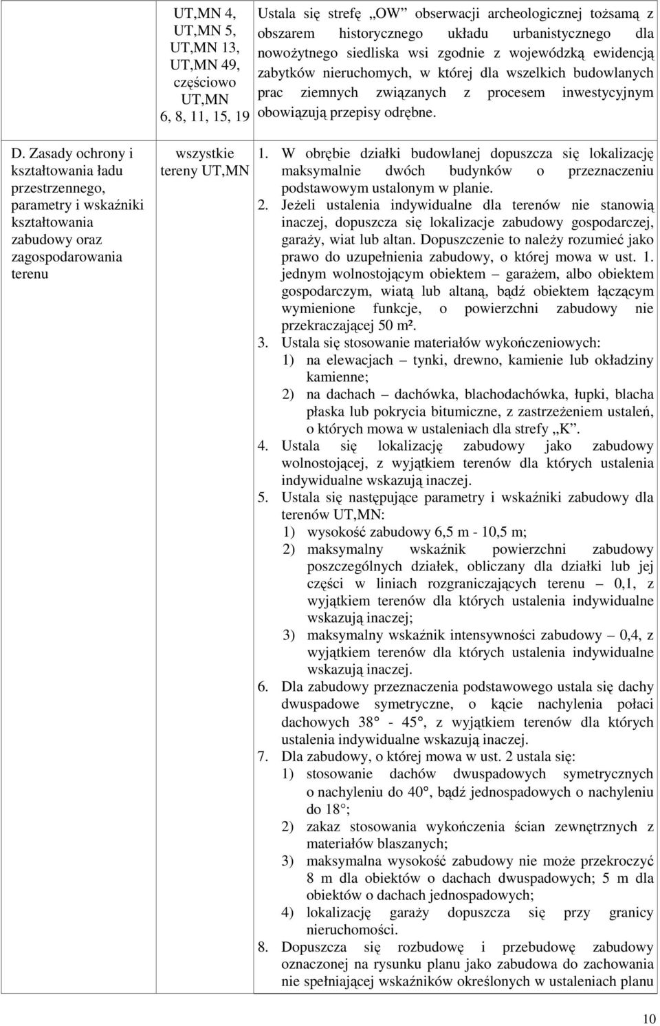 Zasady ochrony i kształtowania ładu przestrzennego, parametry i wskaźniki kształtowania zabudowy oraz tereny UT,MN 1.