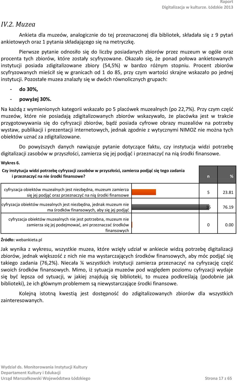 Okazało się, że ponad połowa ankietowanych instytucji posiada zdigitalizowane zbiory (54,5%) w bardzo różnym stopniu.