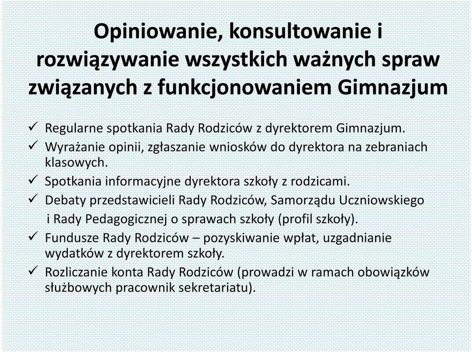 Spotkania informacyjne dyrektora szkoły z rodzicami.