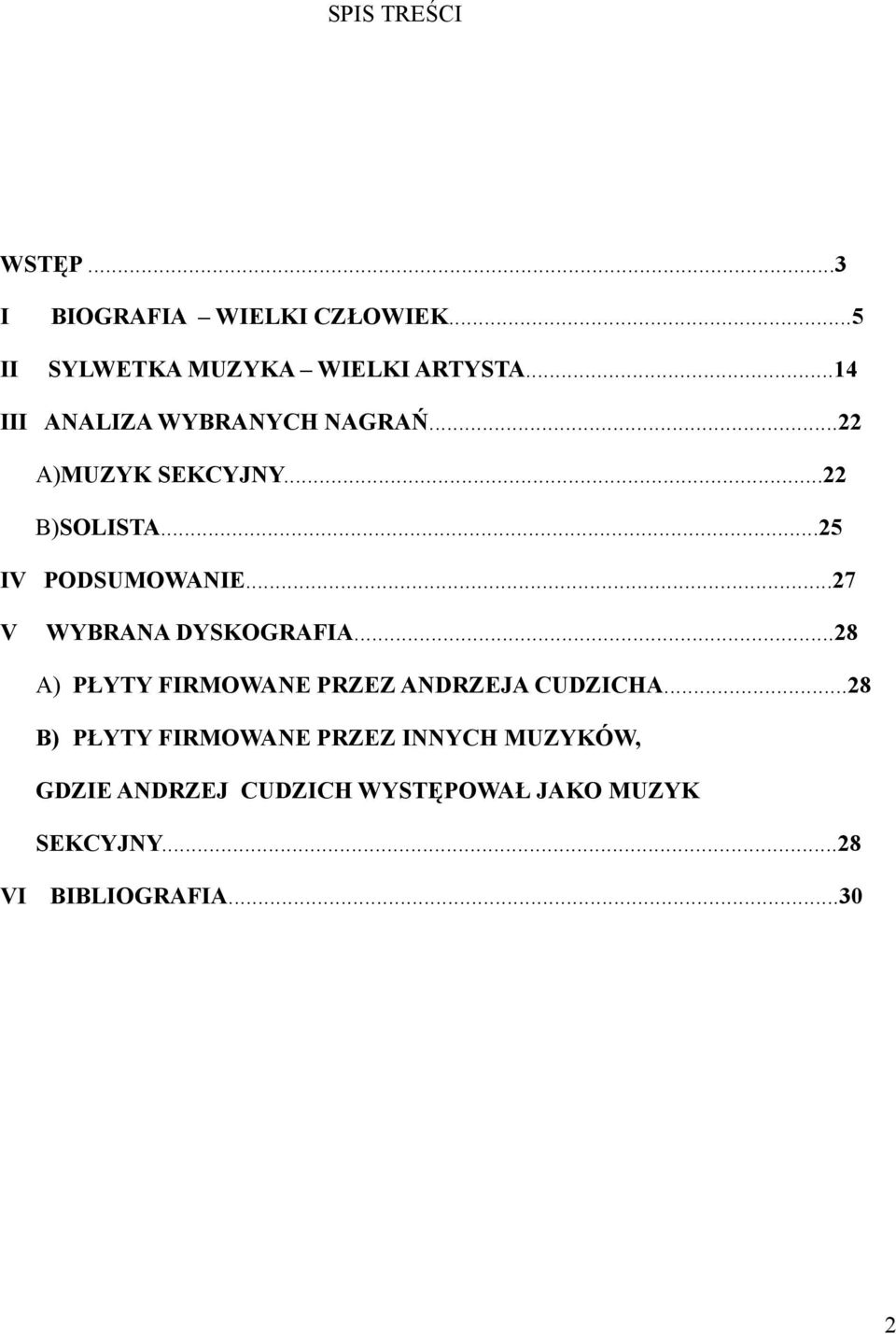 ..27 V WYBRANA DYSKOGRAFIA...28 A) PŁYTY FIRMOWANE PRZEZ ANDRZEJA CUDZICHA.