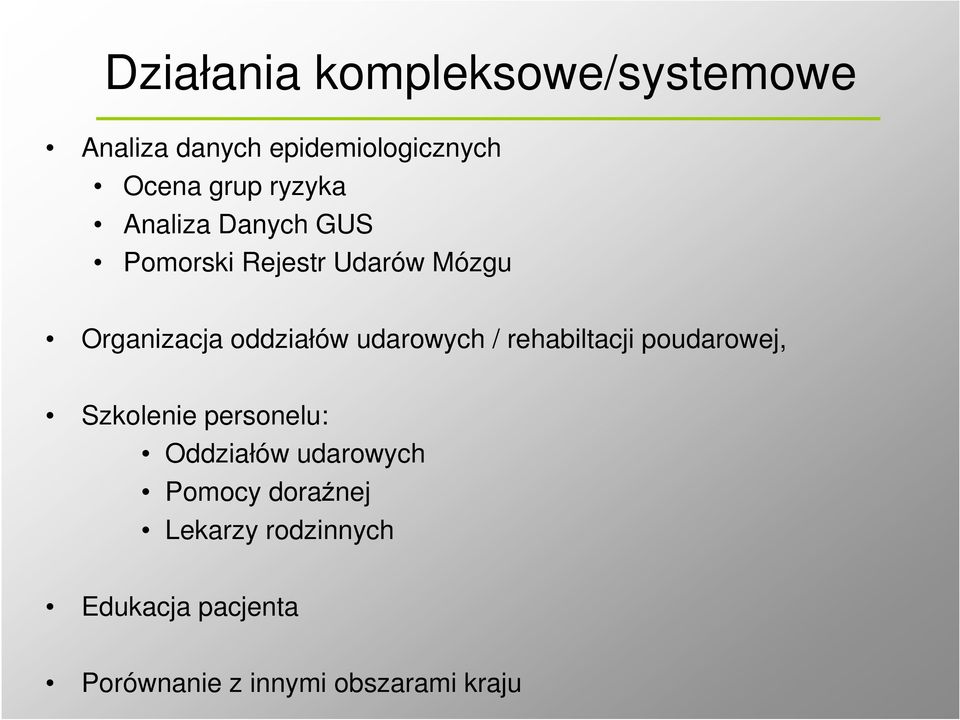 udarowych / rehabiltacji poudarowej, Szkolenie personelu: Oddziałów udarowych