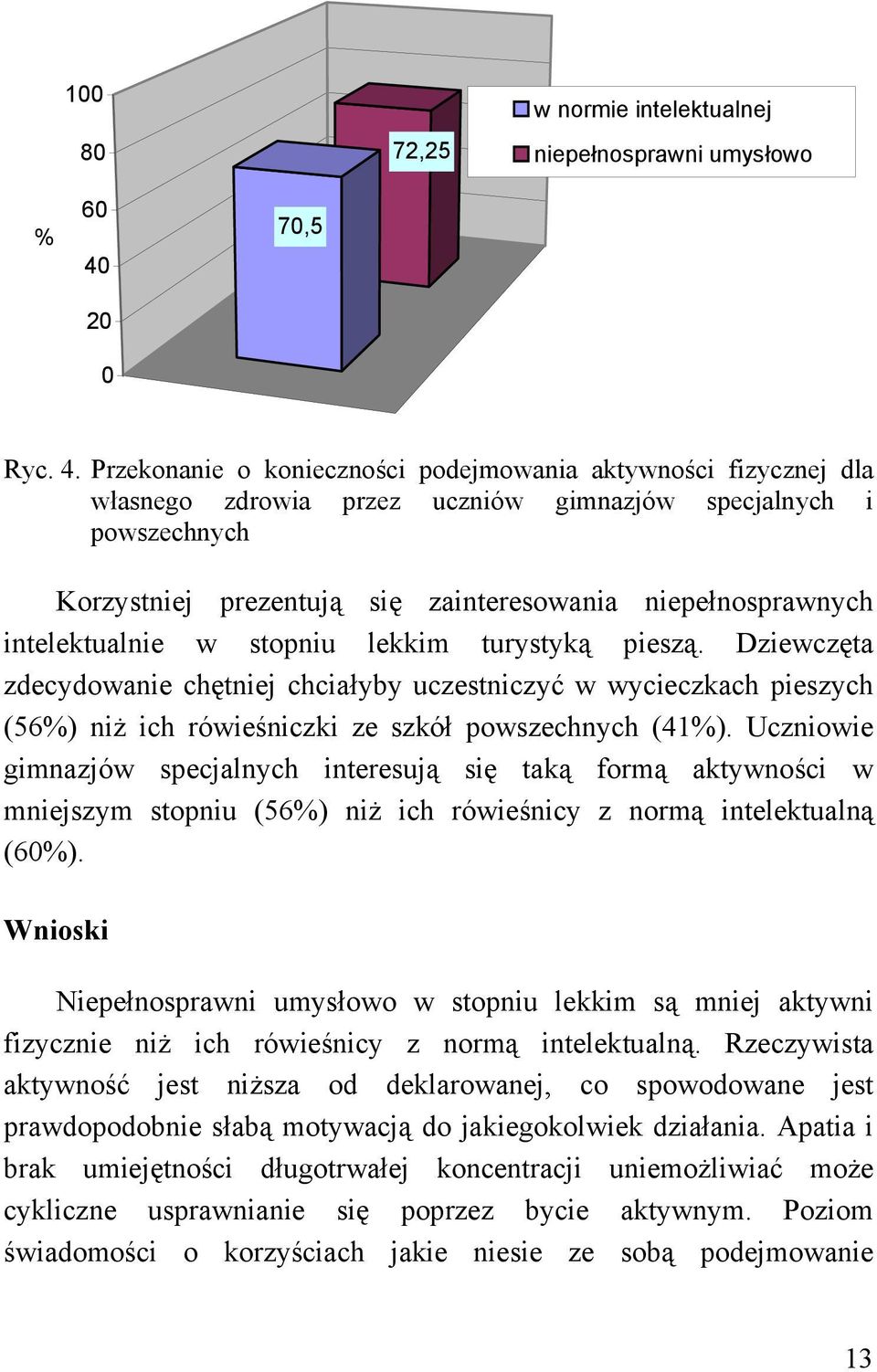 Przekonanie o konieczności podejmowania aktywności fizycznej dla własnego zdrowia przez uczniów gimnazjów specjalnych i powszechnych Korzystniej prezentują się zainteresowania niepełnosprawnych