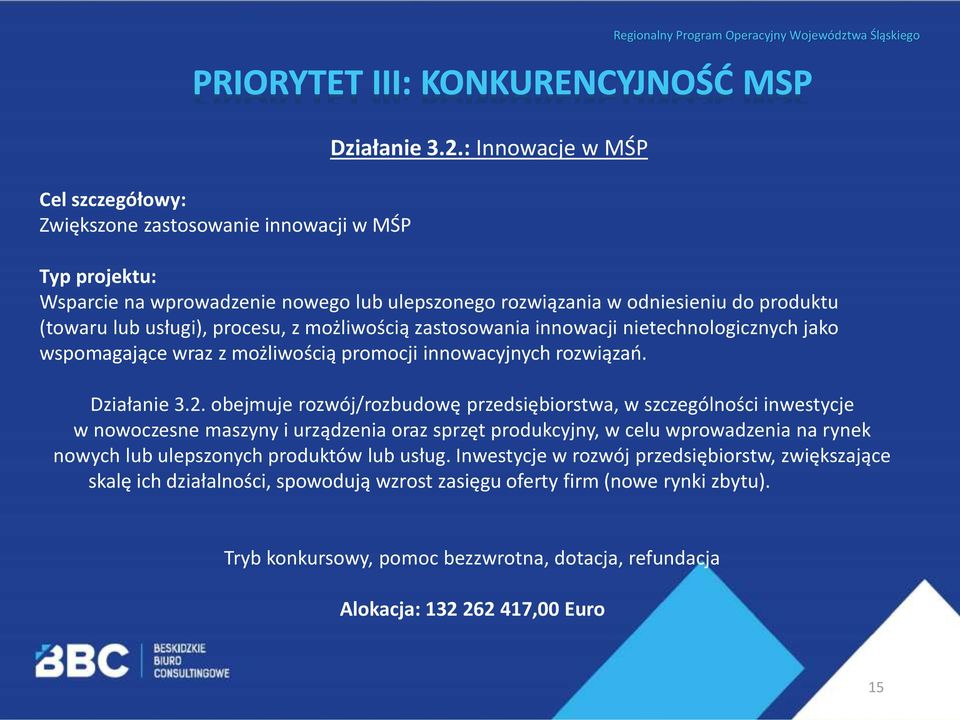 nietechnologicznych jako wspomagające wraz z możliwością promocji innowacyjnych rozwiązań. Działanie 3.2.