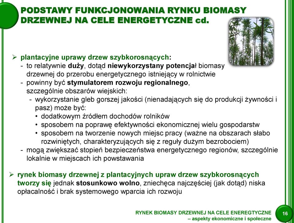 regionalnego, szczególnie obszarów wiejskich: - wykorzystanie gleb gorszej jakości (nienadających się do produkcji żywności i pasz) może być: dodatkowym źródłem dochodów rolników sposobem na poprawę