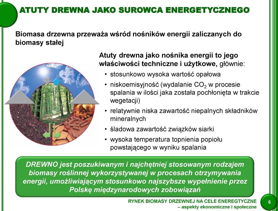 relatywnie niska zawartość niepalnych składników mineralnych śladowa zawartość związków siarki wysoka temperatura topnienia popiołu powstającego w wyniku spalania DREWNO jest