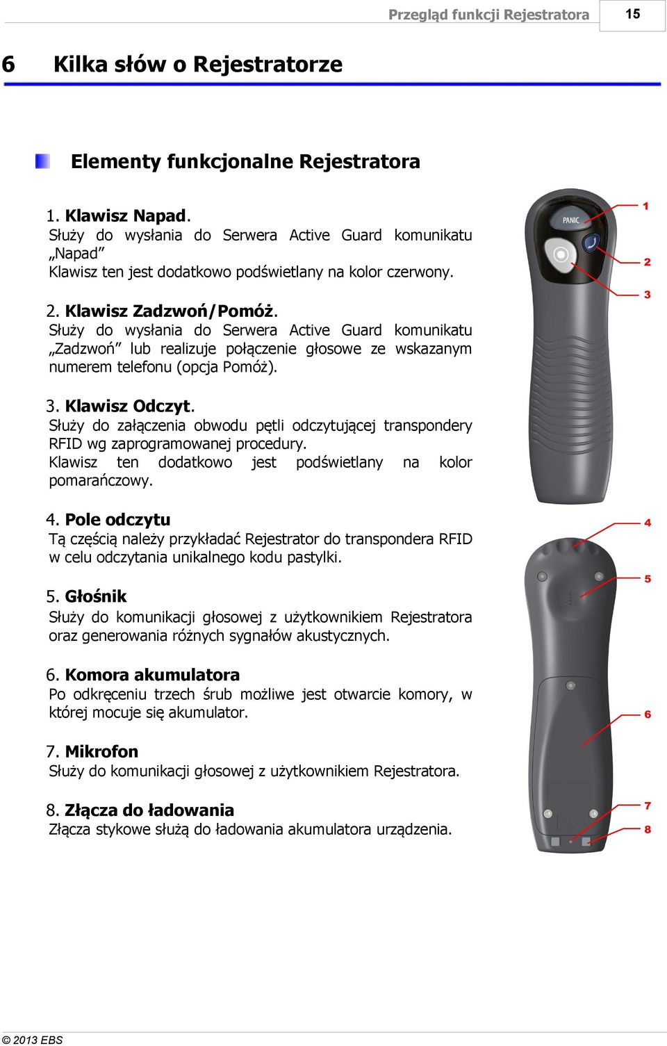 Służy do wysłania do Serwera komunikatu Zadzwoń lub realizuje połączenie głosowe ze wskazanym numerem telefonu (opcja Pomóż). 3. Klawisz Odczyt.