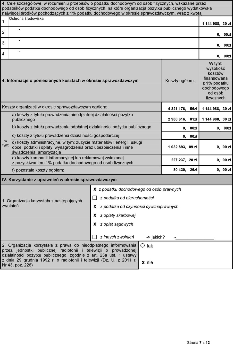 Informacje o poniesionych kosztach w okresie Koszty ogółem: W wysokość kosztów finansowana z % podatku dochodowego od osób fizycznych Koszty organizacji w okresie ogółem: 76, 56zł 988, 0 zł a) koszty