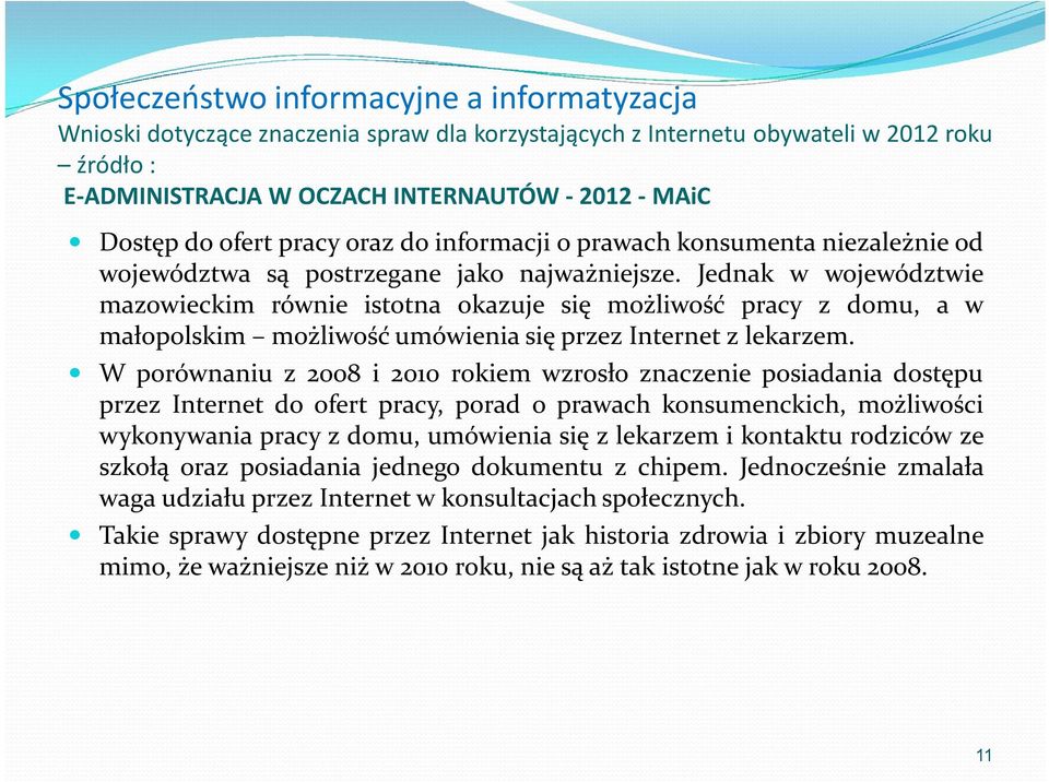 Jednak w województwie mazowieckim równie istotna okazuje się możliwość pracy z domu, a w małopolskim możliwość umówienia się przez Internet z lekarzem.