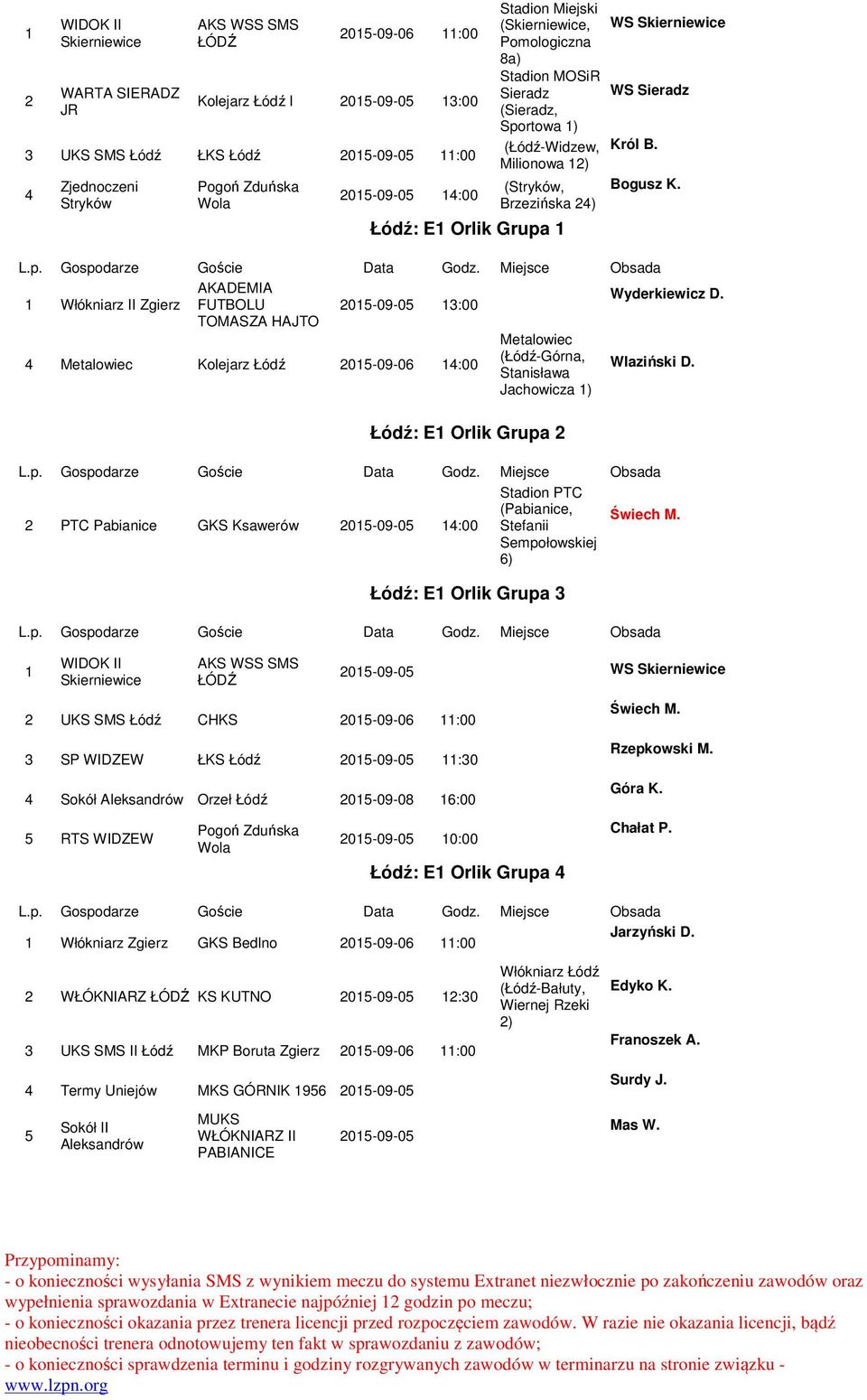 TOMASZA HAJTO 4 Metalowiec Kolejarz Łódź 2015-0-06 14:00 Metalowiec (Łódź-Górna, Stanisława Jachowicza 1) Wlaziński D.