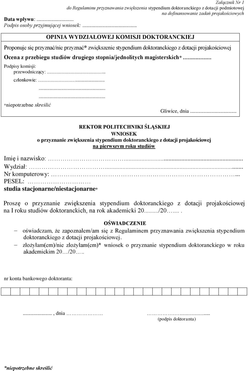 magisterskich* Podpisy komisji: przewodniczący:... członkowie:... *niepotrzebne skreślić...... Gliwice, dnia.