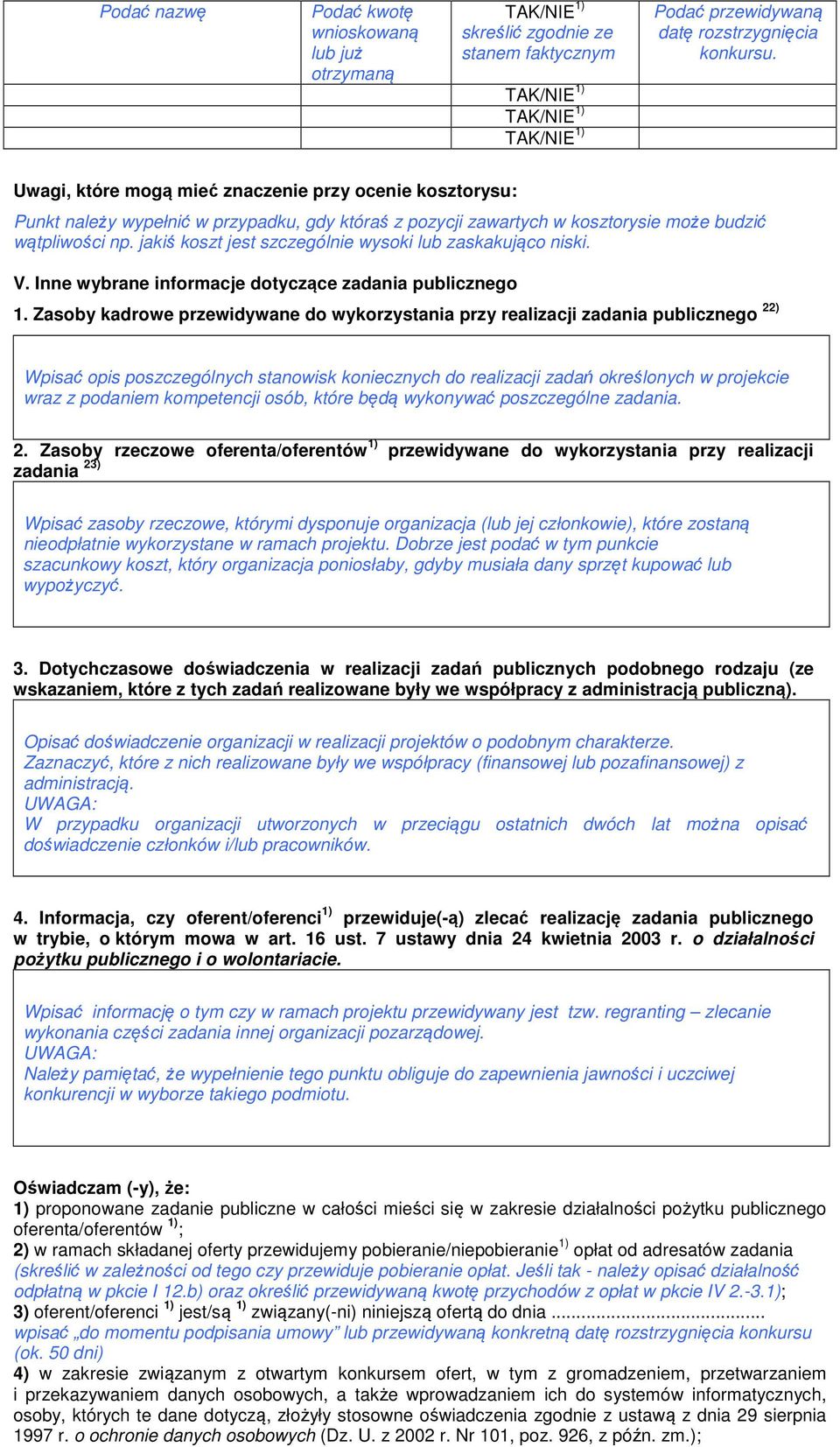 jakiś koszt jest szczególnie wysoki lub zaskakująco niski. V. Inne wybrane informacje dotyczące zadania publicznego 1.