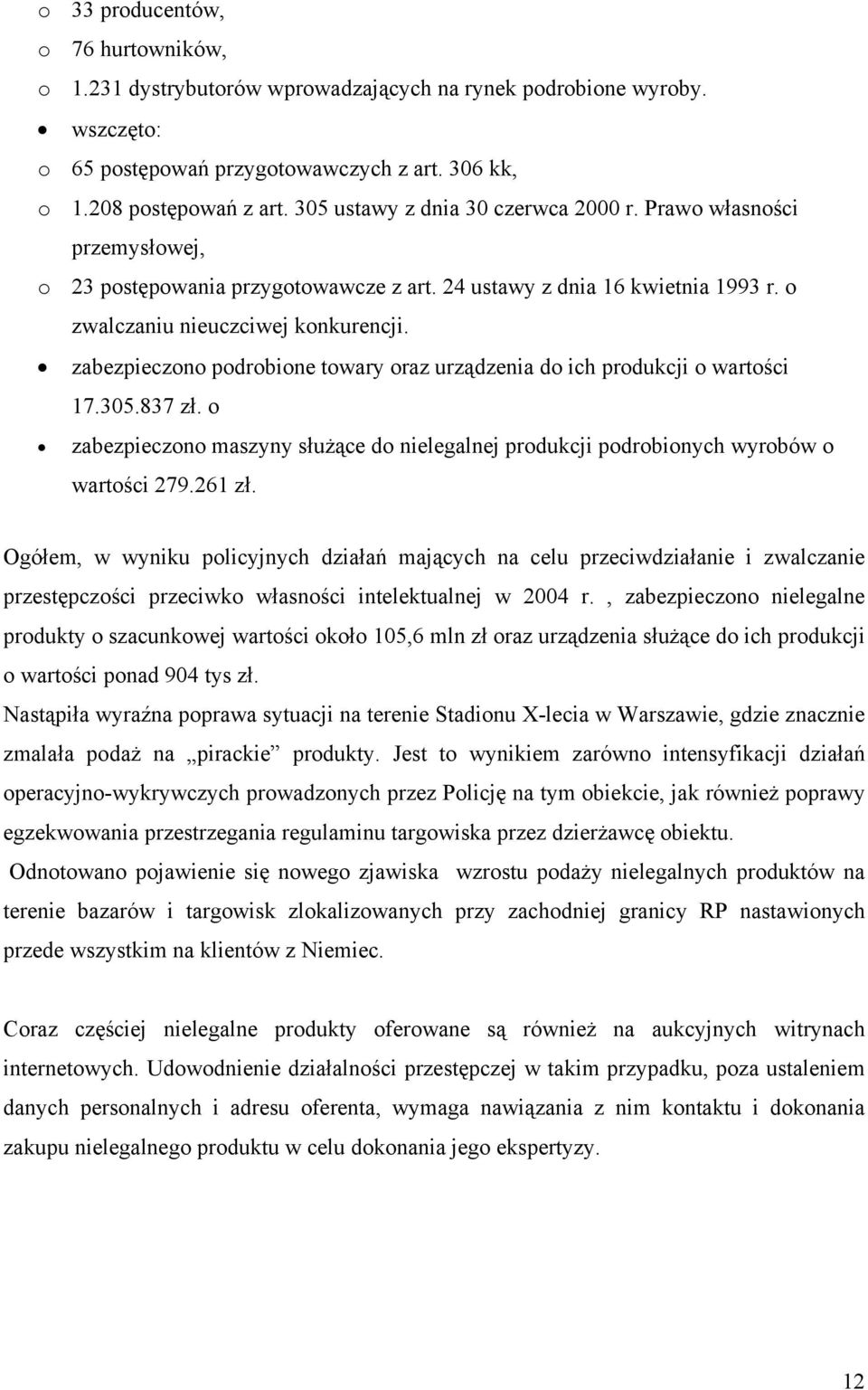 zabezpieczono podrobione towary oraz urządzenia do ich produkcji o wartości 17.305.837 zł. o zabezpieczono maszyny służące do nielegalnej produkcji podrobionych wyrobów o wartości 279.261 zł.