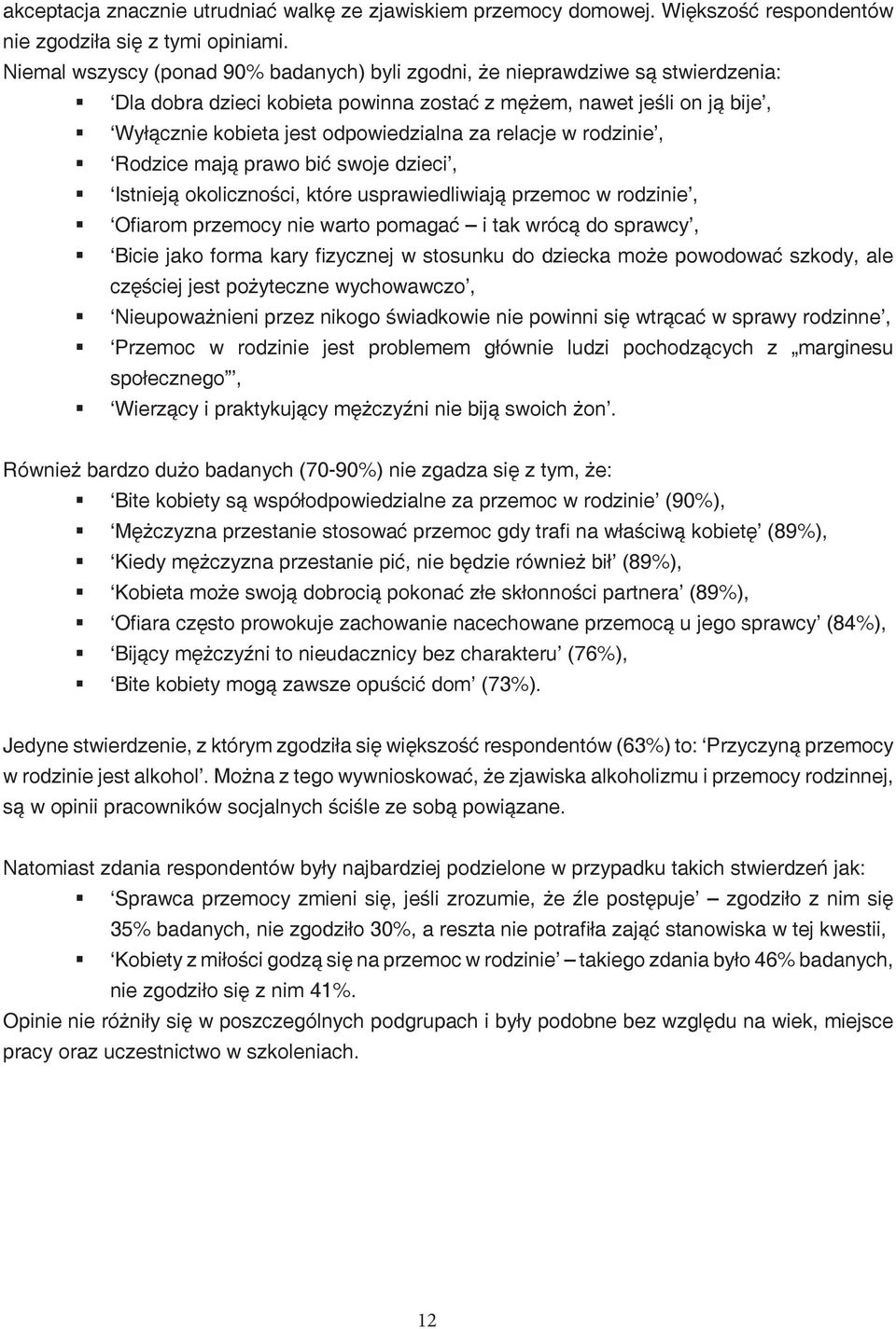 relacje w rodzinie, Rodzice mają prawo bić swoje dzieci, Istnieją okoliczności, które usprawiedliwiają przemoc w rodzinie, Ofiarom przemocy nie warto pomagać i tak wrócą do sprawcy, Bicie jako forma