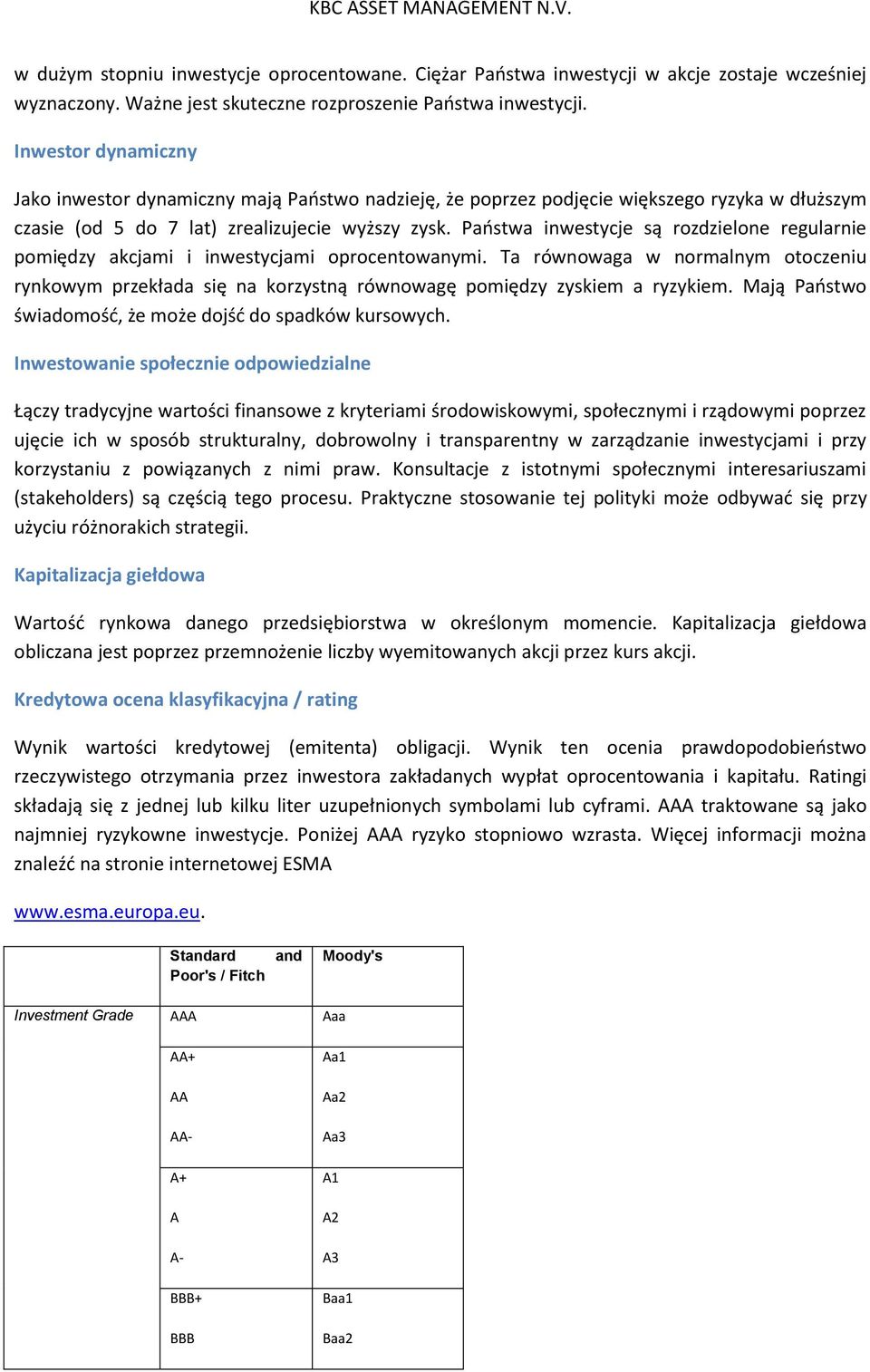 Państwa inwestycje są rozdzielone regularnie pomiędzy akcjami i inwestycjami oprocentowanymi.