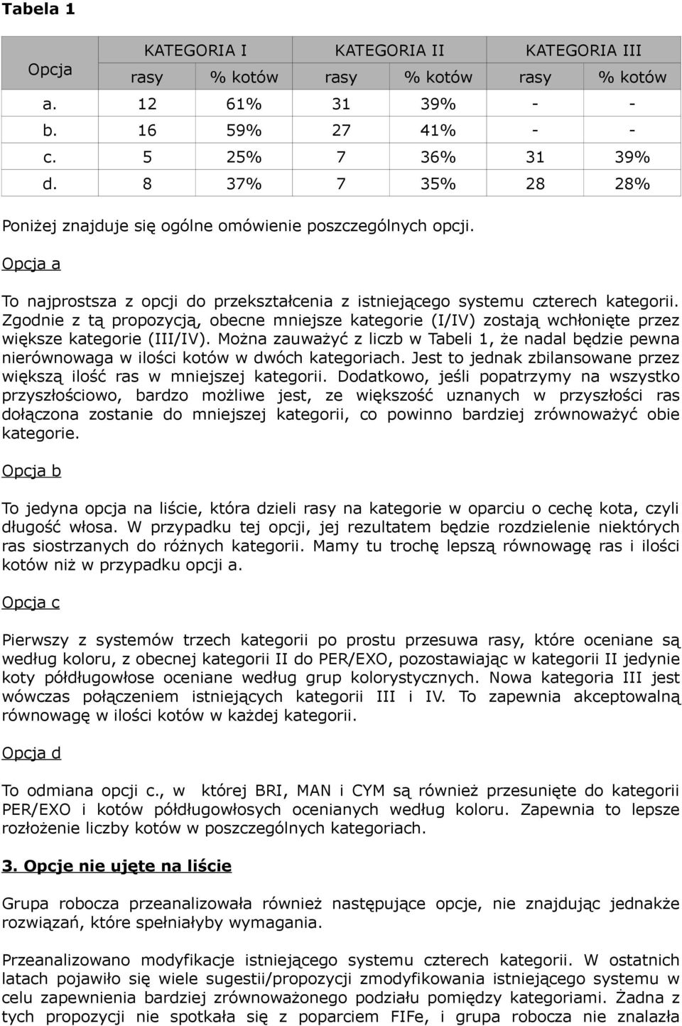 Zgodnie z tą propozycją, obecne mniejsze kategorie (I/IV) zostają wchłonięte przez większe kategorie (III/IV).