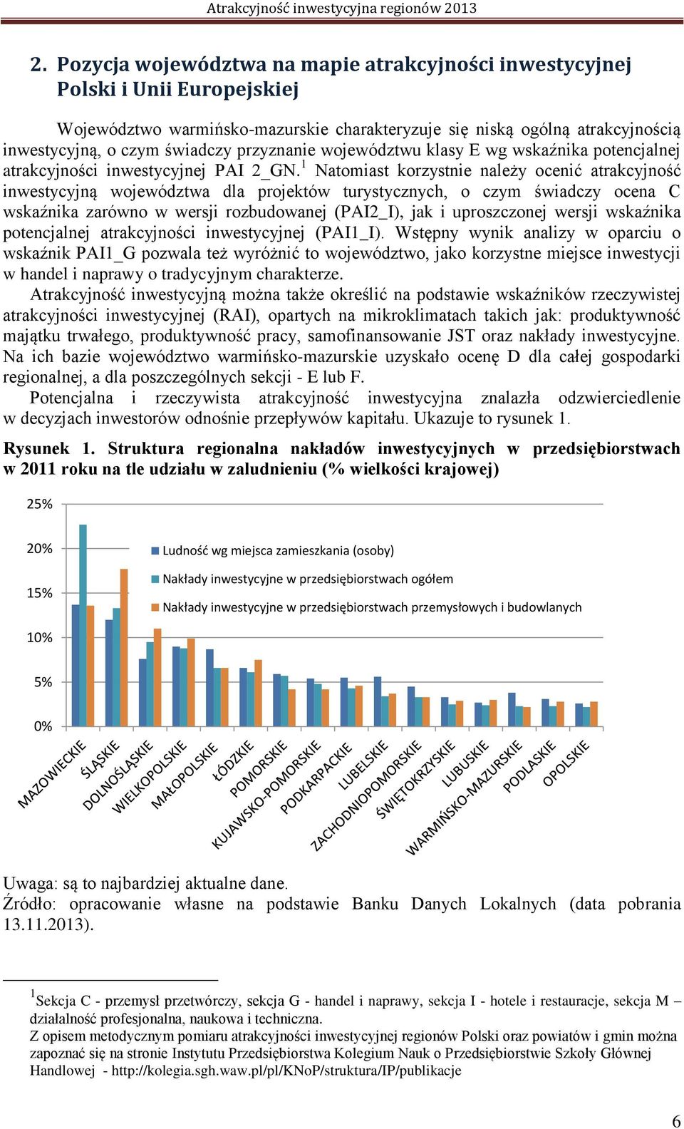 1 Natomiast korzystnie należy ocenić atrakcyjność inwestycyjną województwa dla projektów turystycznych, o czym świadczy ocena C wskaźnika zarówno w wersji rozbudowanej (PAI2_I), jak i uproszczonej