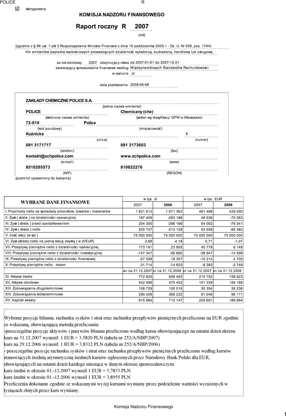 2007 wynosił: 1 EUR = 3,5820 PLN (tabela nr 252/A/NBP/2007) kurs na 29.12.