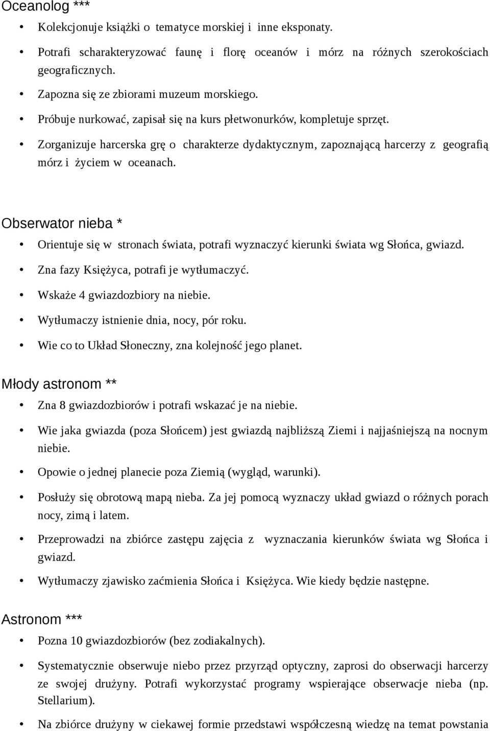 Zorganizuje harcerska grę o charakterze dydaktycznym, zapoznającą harcerzy z geografią mórz i życiem w oceanach.