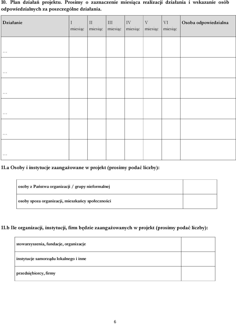 a Osoby i instytucje zaangażowane w projekt (prosimy podać liczby): osoby z Państwa organizacji / grupy nieformalnej osoby spoza