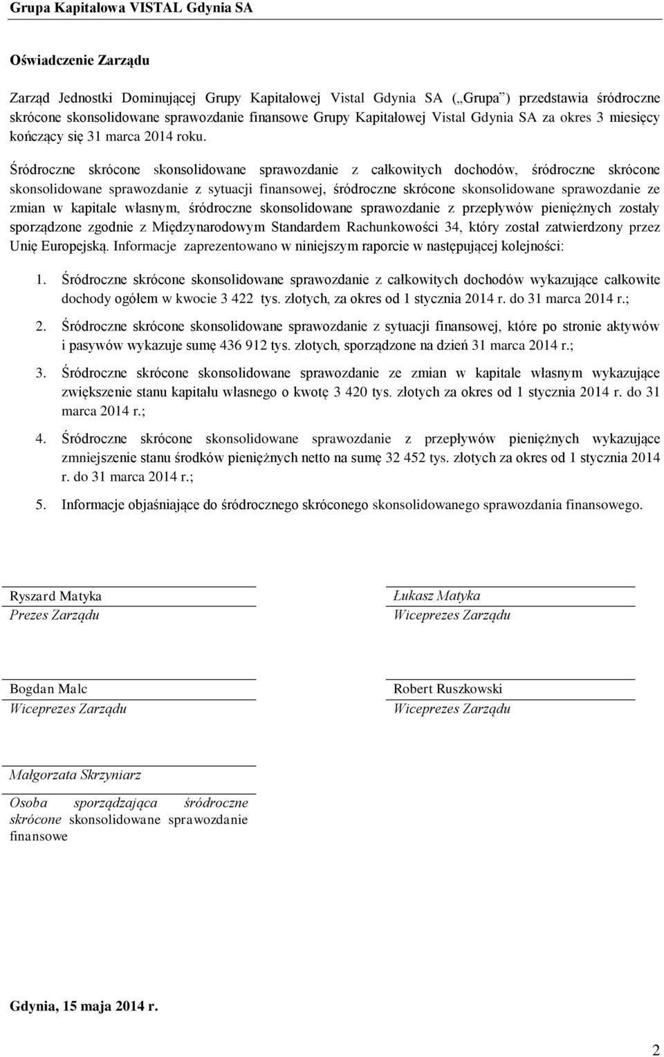 Śródroczne skrócone skonsolidowane sprawozdanie z całkowitych dochodów, śródroczne skrócone skonsolidowane sprawozdanie z sytuacji finansowej, śródroczne skrócone skonsolidowane sprawozdanie ze zmian