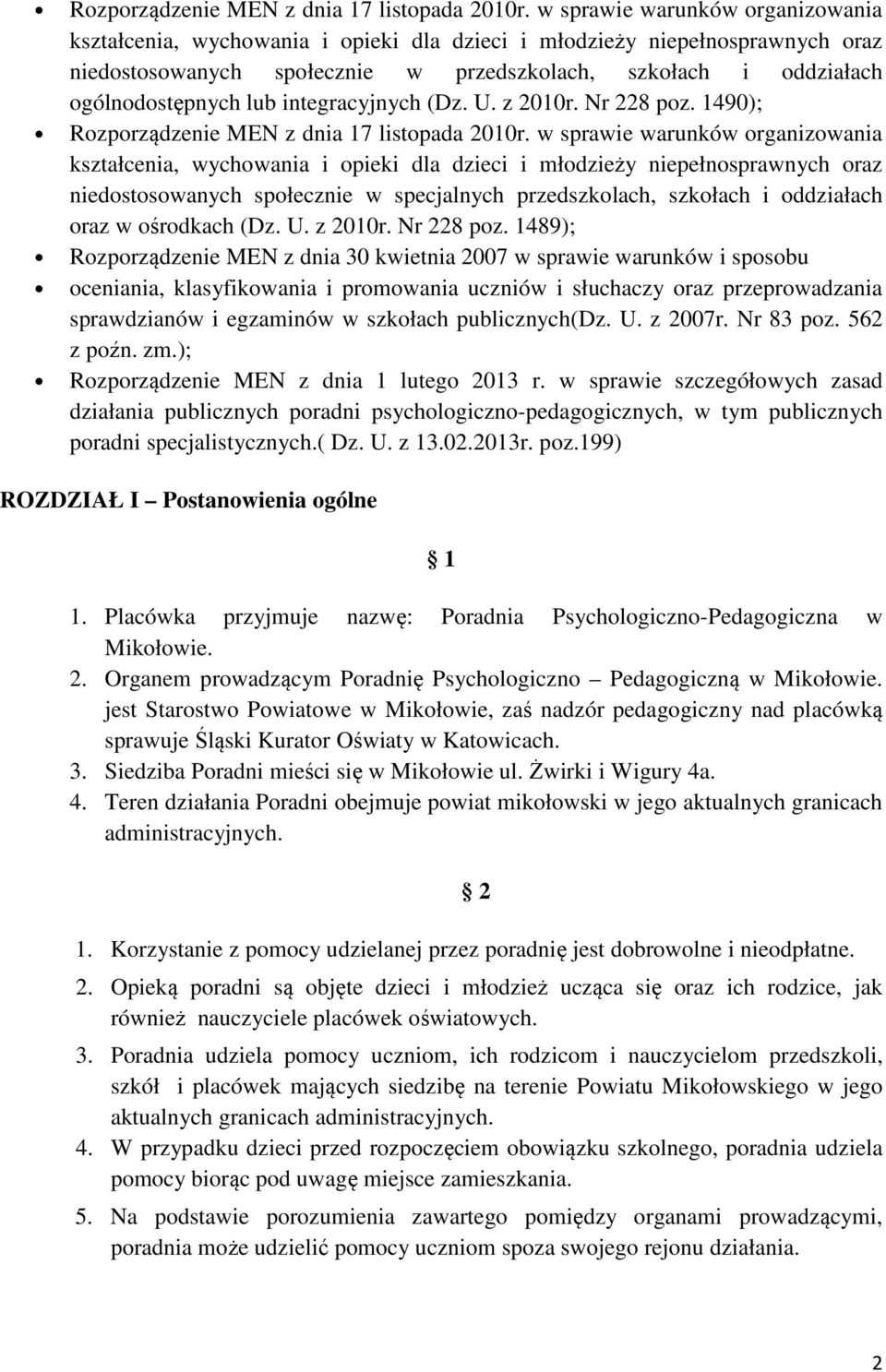 integracyjnych (Dz. U. z 2010r. Nr 228 poz.