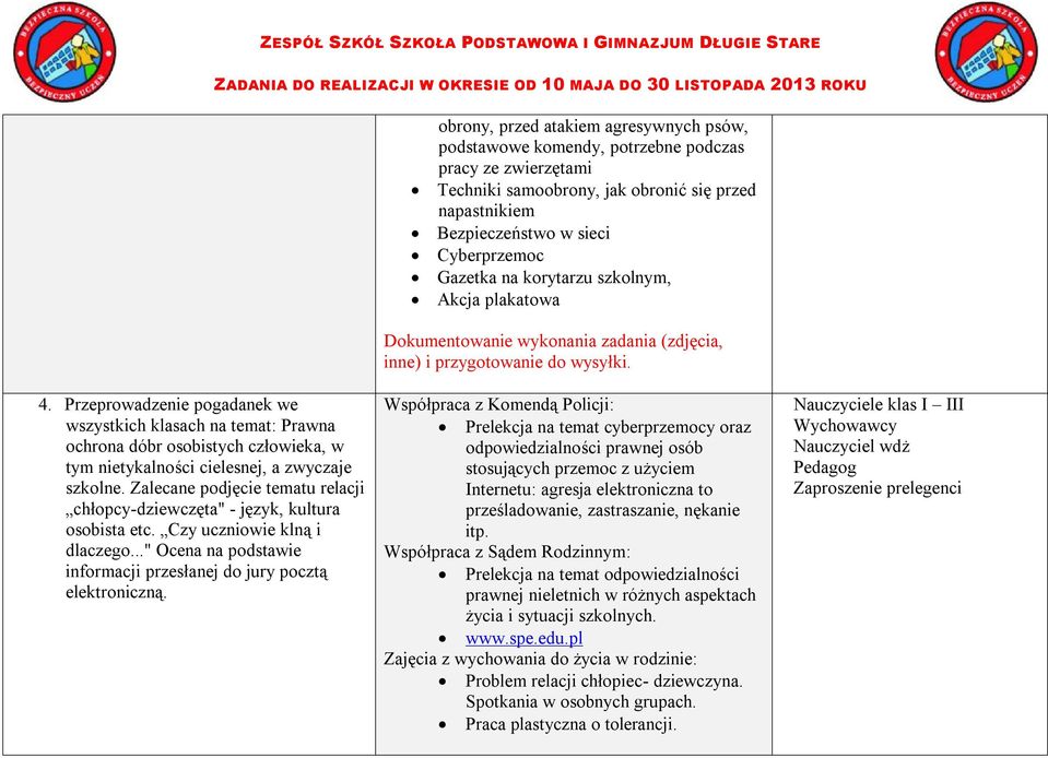 Zalecane podjęcie tematu relacji chłopcy-dziewczęta" - język, kultura osobista etc. Czy uczniowie klną i dlaczego..." Ocena na podstawie informacji przesłanej do jury pocztą elektroniczną.