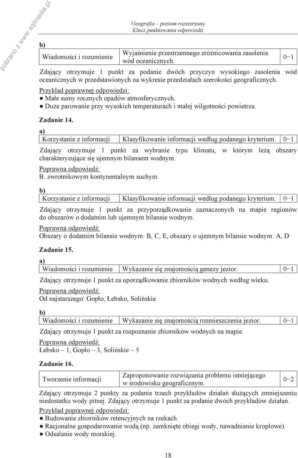 Ma e sumy rocznych opadów atmosferycznych. Du e parowanie przy wysokich temperaturach i ma ej wilgotno ci powietrza. Zadanie 14. Klasyfikowanie informacji wed ug podanego kryterium.