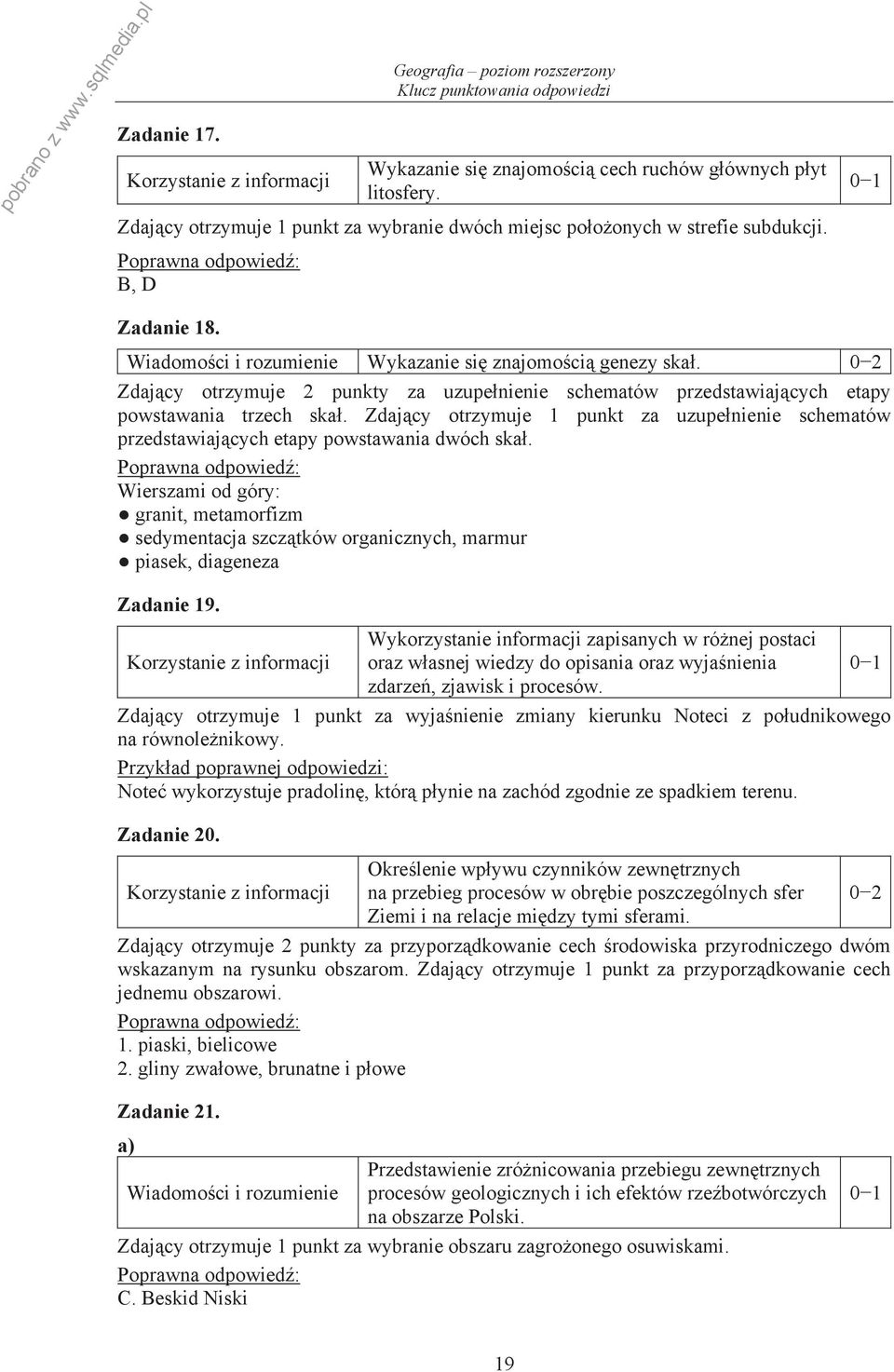 Zdaj cy otrzymuje 1 punkt za uzupe nienie schematów przedstawiaj cych etapy powstawania dwóch ska.