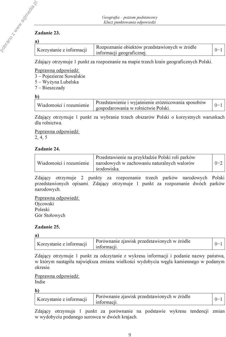 Zdaj cy otrzymuje 1 punkt za wybranie trzech obszarów Polski o korzystnych warunkach dla rolnictwa. 2, 4, 5 Zadanie 24.