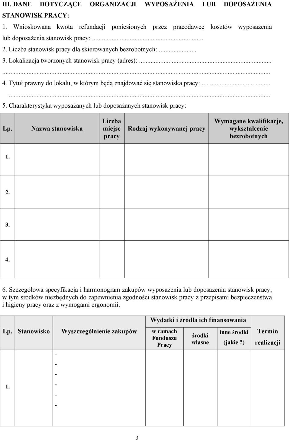 Charakterystyka wyposażanych lub doposażanych stanowisk pracy: Lp. Nazwa stanowiska Liczba miejsc pracy Rodzaj wykonywanej pracy Wymagane kwalifikacje, wykształcenie bezrobotnych 2. 6.