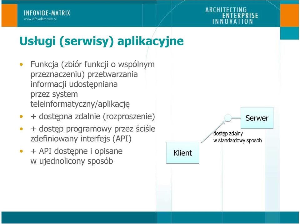 dostępna zdalnie (rozproszenie) + dostęp programowy przez ściśle zdefiniowany