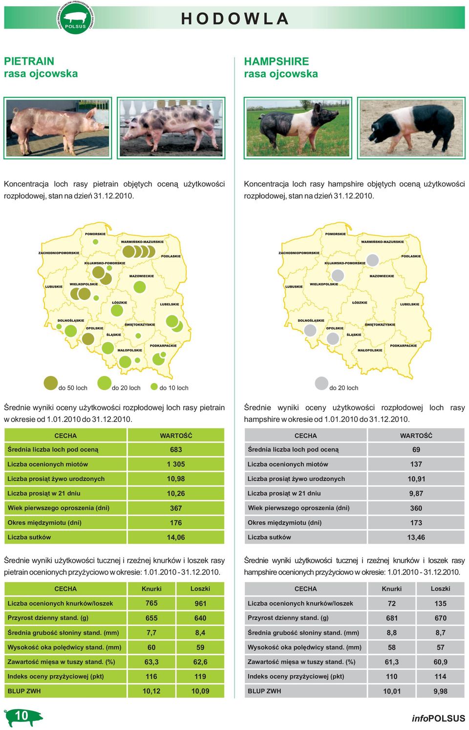 do 50 loch do 20 loch do 10 loch do 20 loch Średnie wyniki oceny użytkowości rozpłodowej loch rasy pietrain w okresie od 1.01.2010 