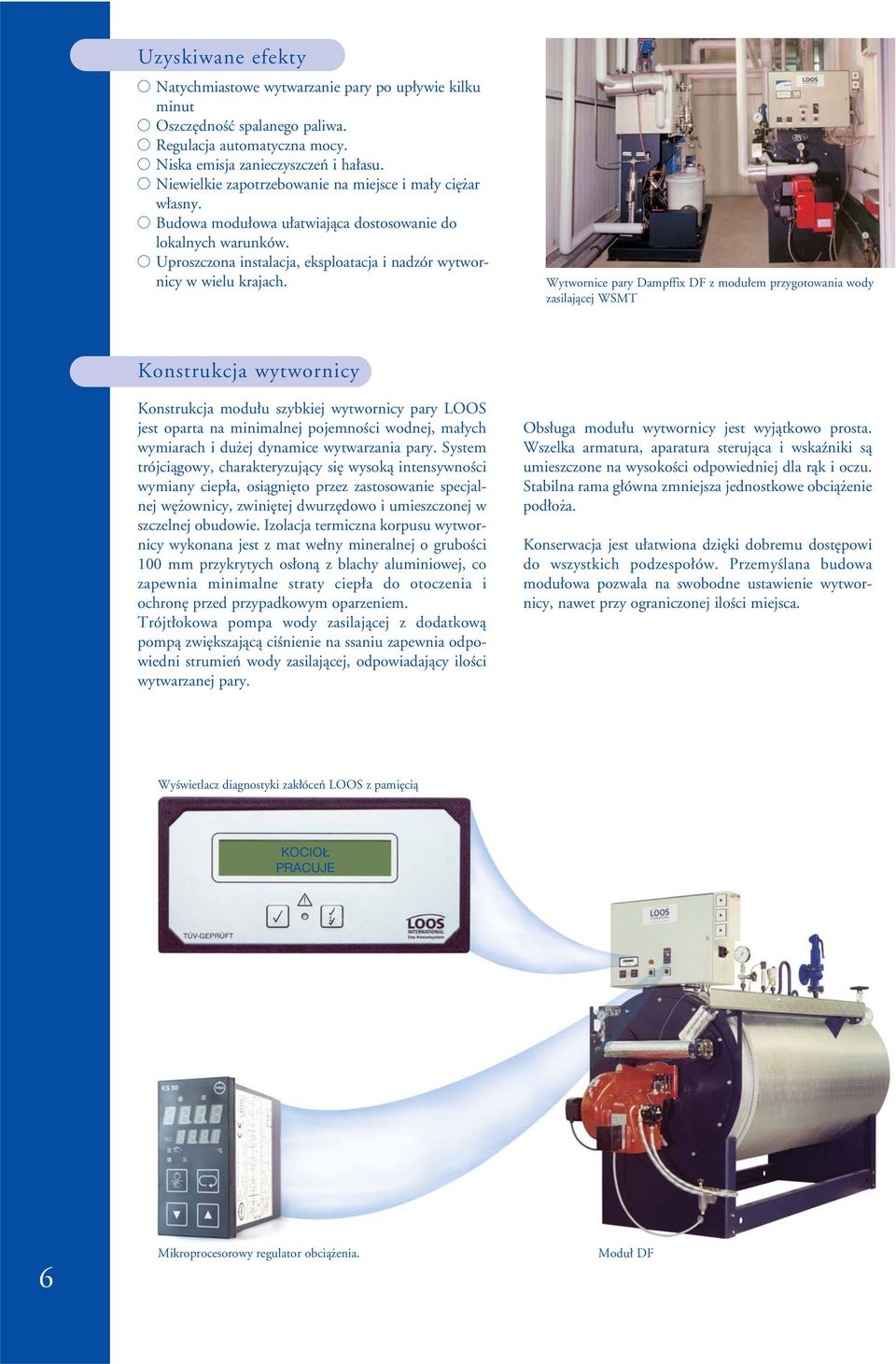 Wytwornice pary Dampffix DF z modu em przygotowania wody zasilajàcej WSMT Konstrukcja wytwornicy Konstrukcja modu u szybkiej wytwornicy pary LOOS jest oparta na minimalnej pojemnoêci wodnej, ma ych