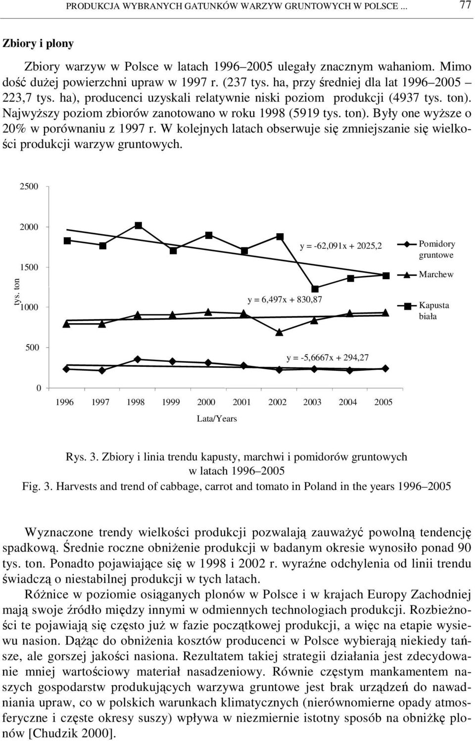 W kolejnych latach obserwuje si zmniejszanie si wielko- ci produkcji warzyw gruntowych. 2500 tys.