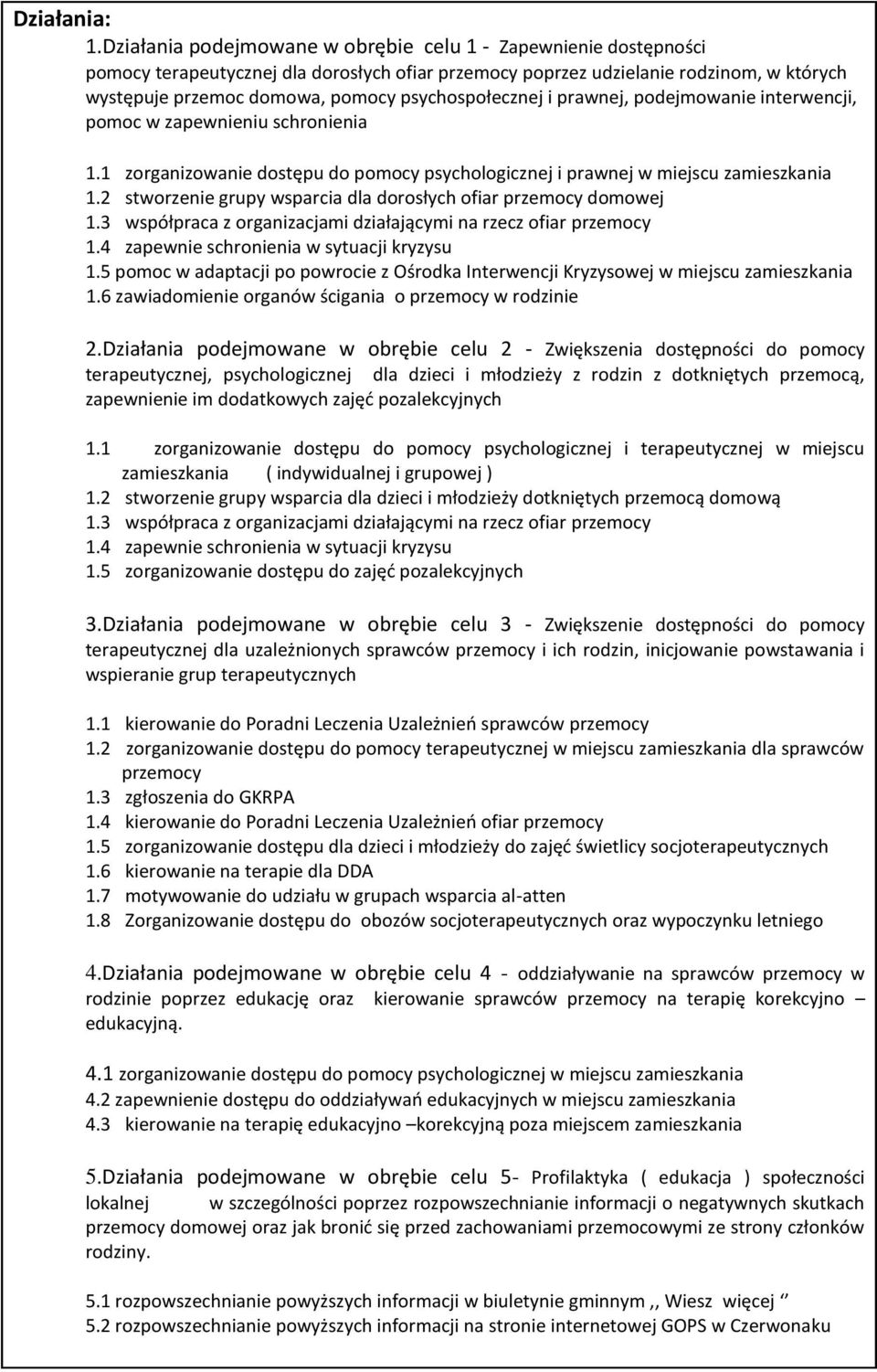 psychospołecznej i prawnej, podejmowanie interwencji, pomoc w zapewnieniu schronienia 1.1 zorganizowanie dostępu do pomocy psychologicznej i prawnej w miejscu zamieszkania 1.