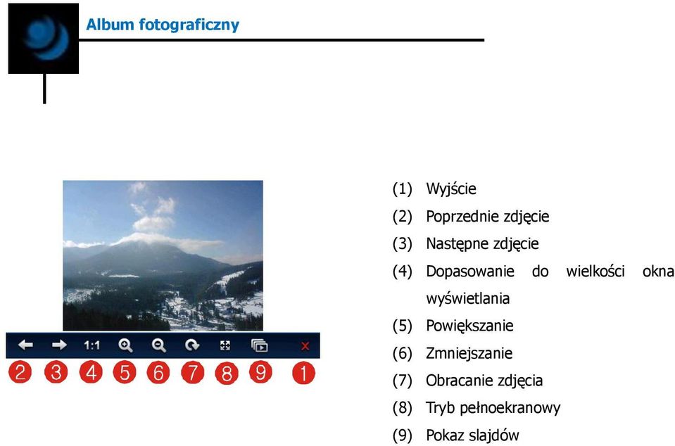 wyświetlania (5) Powiększanie (6) Zmniejszanie (7)