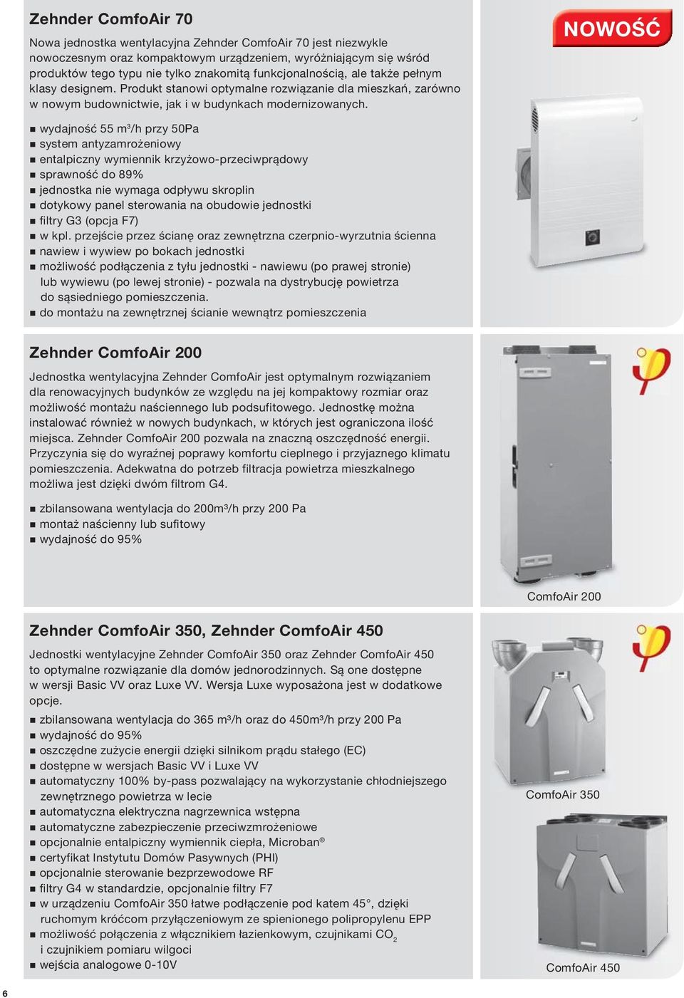 NOWOŚĆ wydajność 55 m 3 /h przy 50Pa system antyzamrożeniowy entalpiczny wymiennik krzyżowo-przeciwprądowy sprawność do 89% jednostka nie wymaga odpływu skroplin dotykowy panel sterowania na obudowie