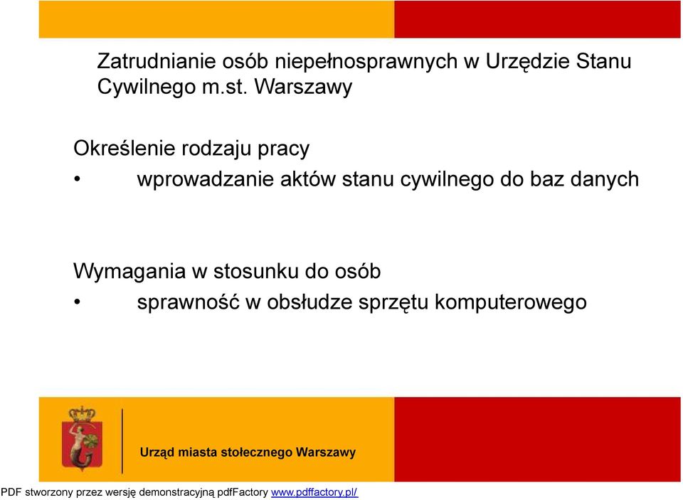 Warszawy Określenie rodzaju pracy wprowadzanie aktów