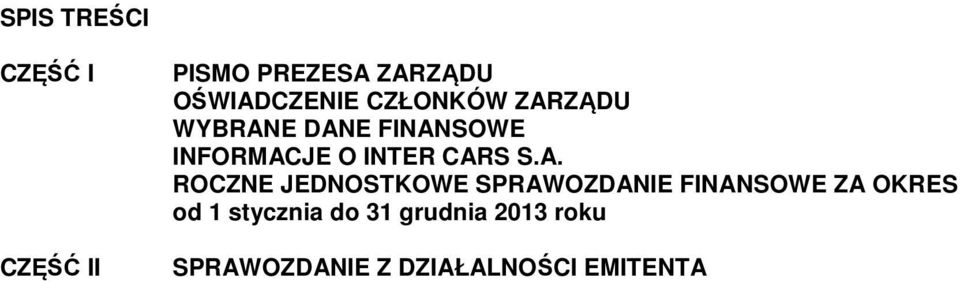 S.A. ROCZNE JEDNOSTKOWE SPRAWOZDANIE FINANSOWE ZA OKRES od 1