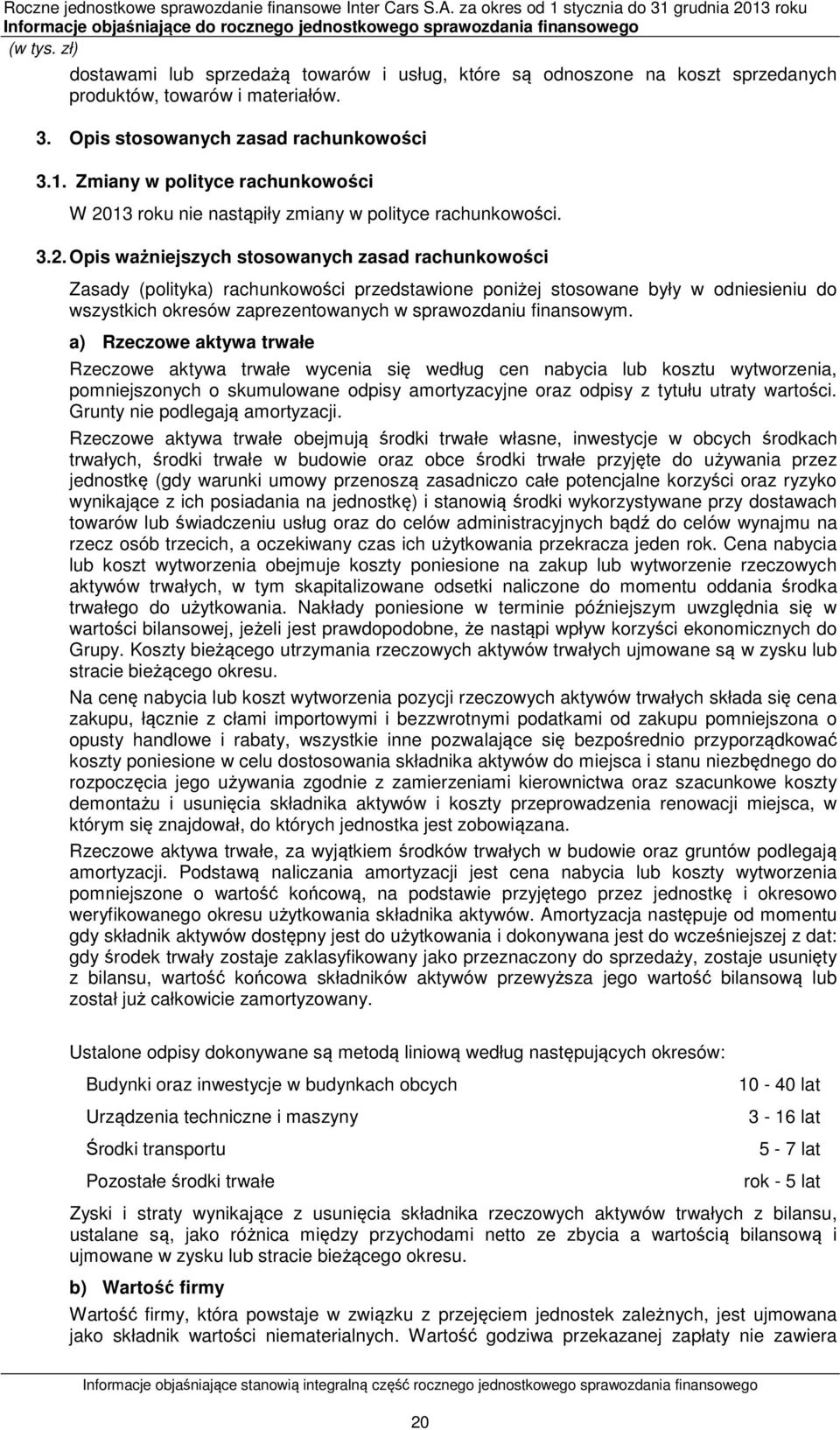 sprzedanych produktów, towarów i materiałów. 3. Opis stosowanych zasad rachunkowości 3.1. Zmiany w polityce rachunkowości W 20