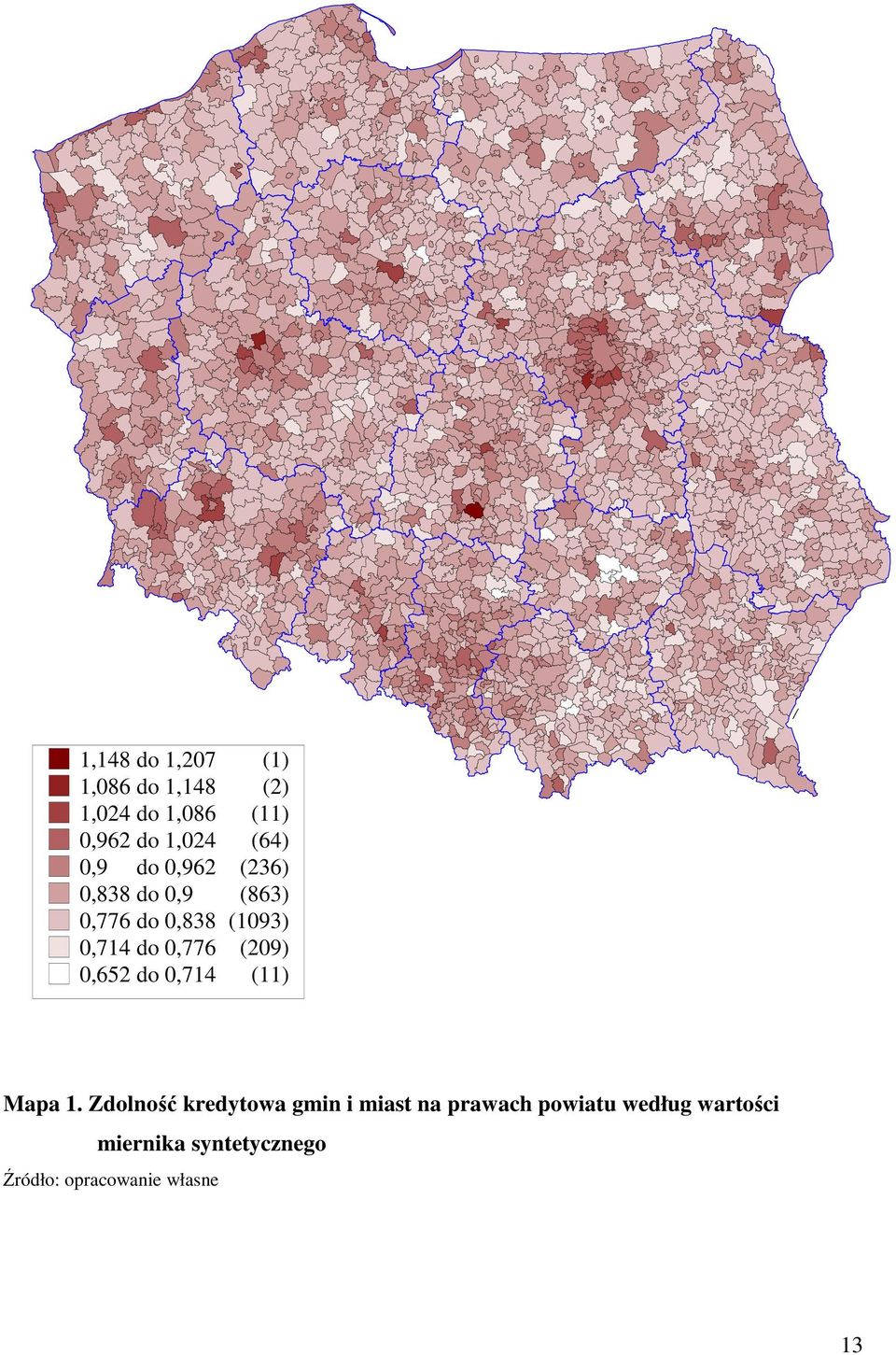 0,776 (209) 0,652 do 0,714 (11) Mapa 1.