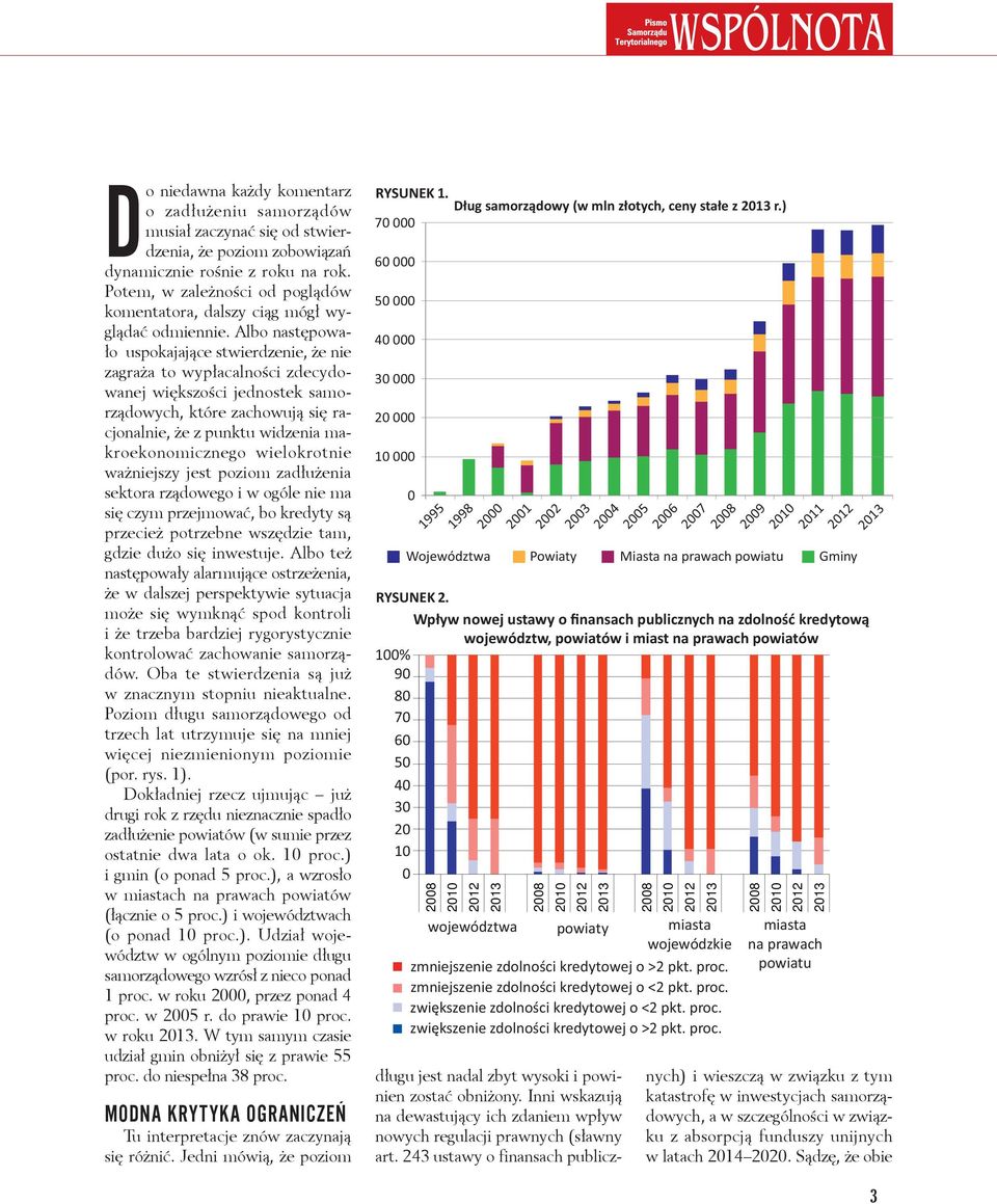 Albo następowało uspokajające stwierdzenie, że nie zagraża to wypłacalności zdecydowanej większości jednostek samorządowych, które zachowują się racjonalnie, że z punktu widzenia makroekonomicznego